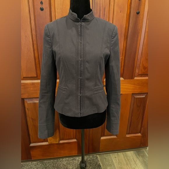 Theory Jacket Womens M Cropped Carly SC Military Mock Neck Hook & Eye Navy - Picture 1 of 12